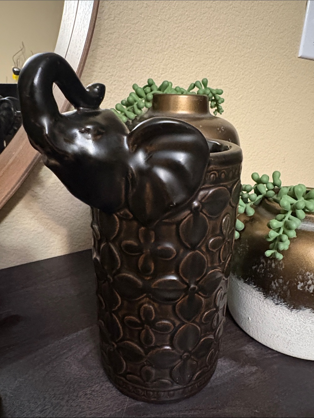 Brown Decorative Ceramic Elephant Vase - Home Accents